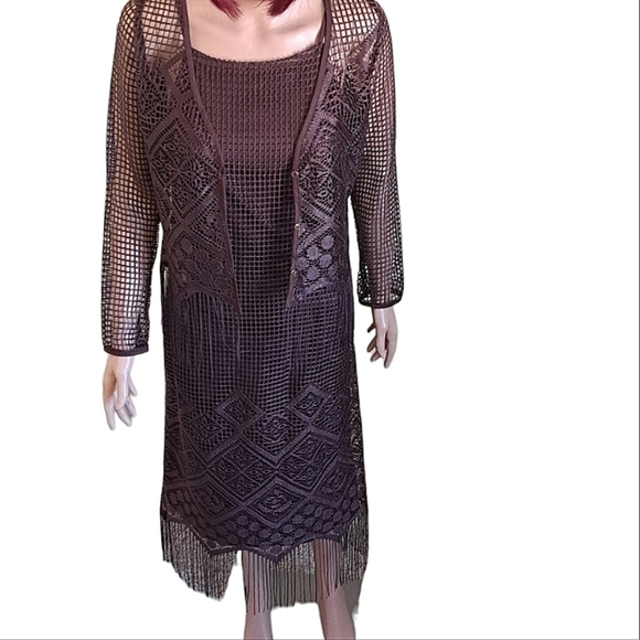 Sans Souci   Lace Dress w/Jacket Size Medium Color Rich Chocolate Brown - Picture 1 of 17